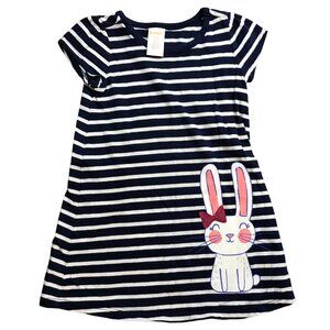 Gymboree Girls Knit‎ Bunny Dress 100% Cotton Navy White Stripes Easter 12-18M